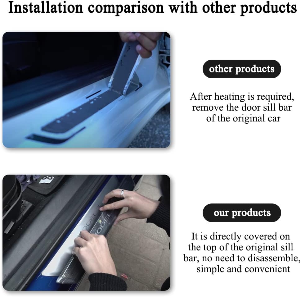 Door Sill Protector with LED Light, 4 Pieces Front/Rear Sill Plate Protector W269