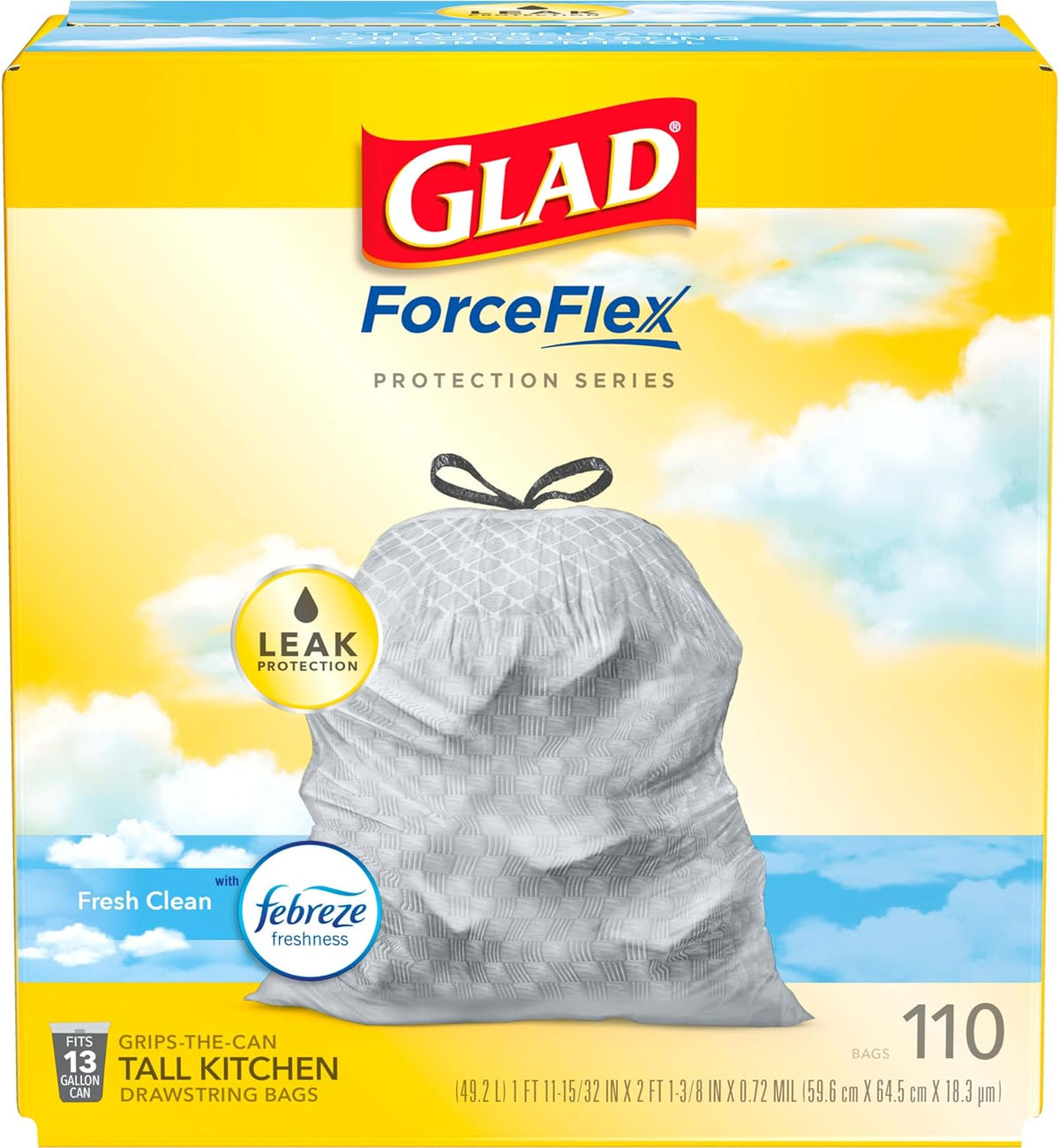 13 Gal Drawstring Kitchen Garbage Bags, 110 Ct P663