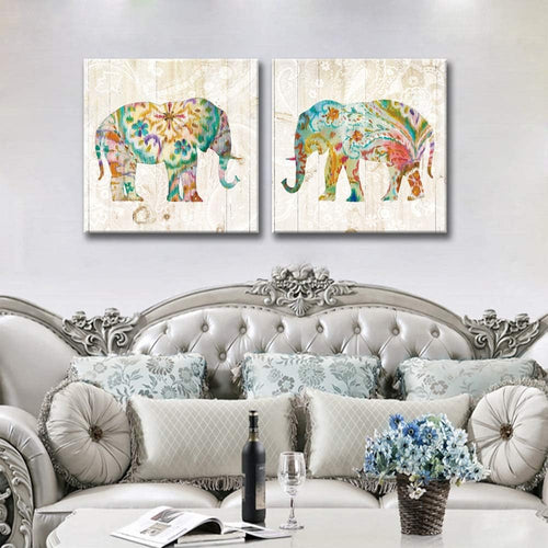 2 Panels Elephant Canvas Wall Art Framed 24x24x2pcs D39375