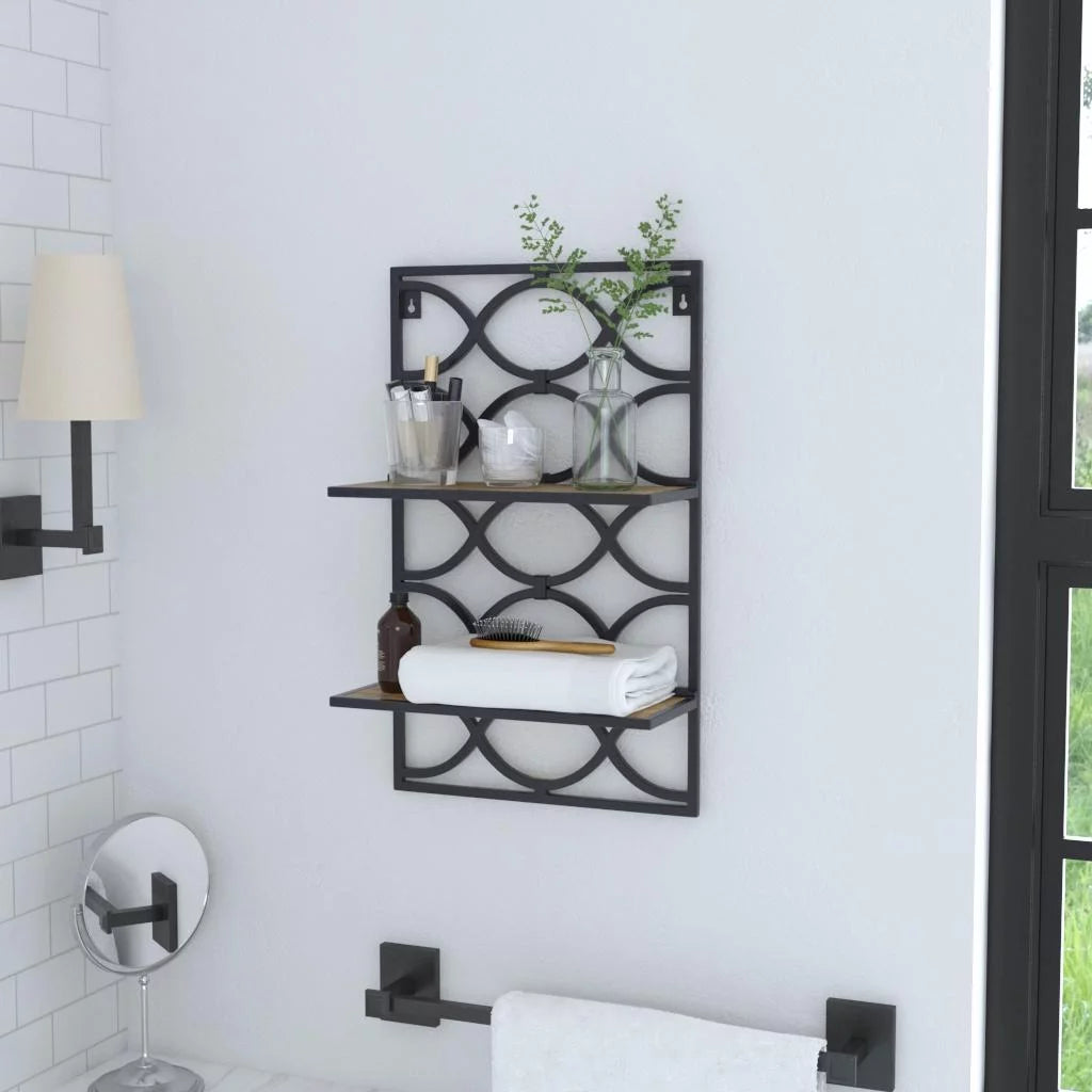 2-Tier Wall Shelves Antique Nickel Natural Mango Wood E136835