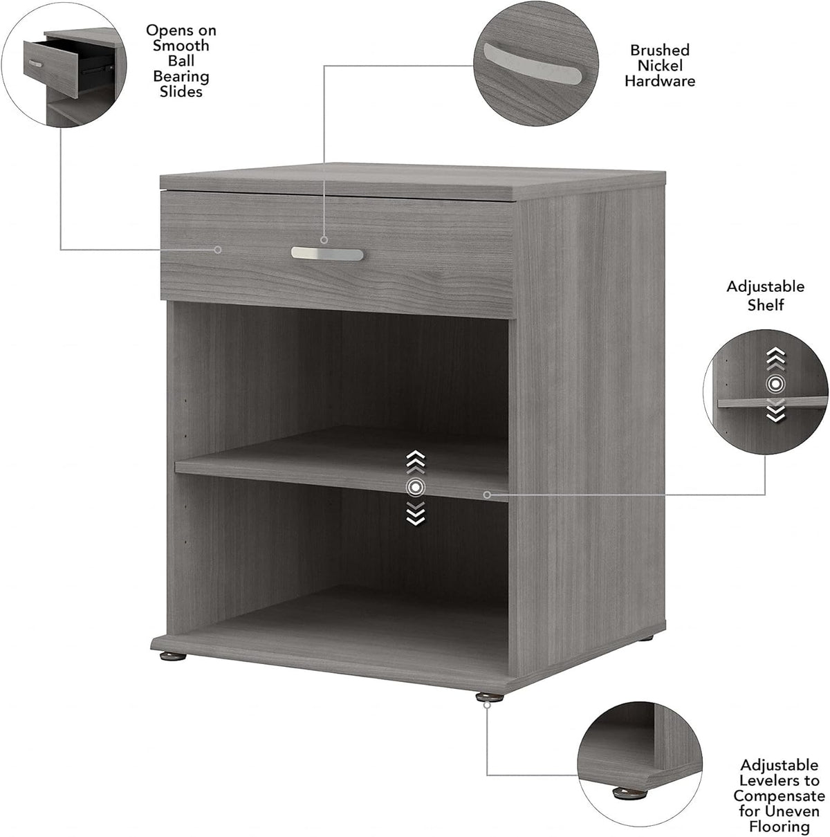 Platinum Gray Floor Storage Cabinet with Drawer and Shelves V34559