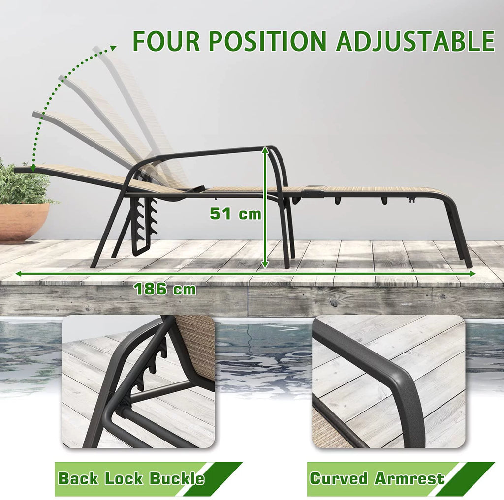 Set of 3 Recline Adjustable Backrest Textlene Bistro Set with Table, Beige I40439