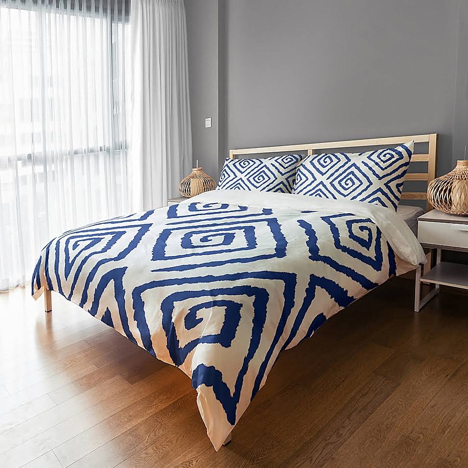 Geometric Duvet Cover in Blue/White H7217