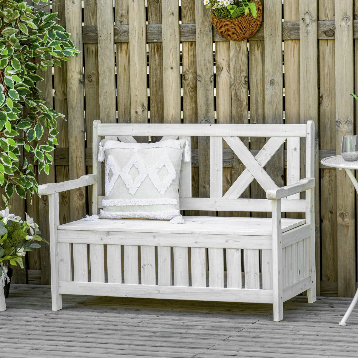 White Wooden Storage Bench Z419