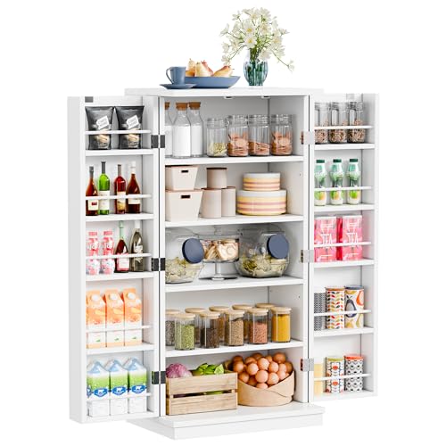 Black Wooden Pantry Cabinet with Doors and Adjustable Shelves T305923