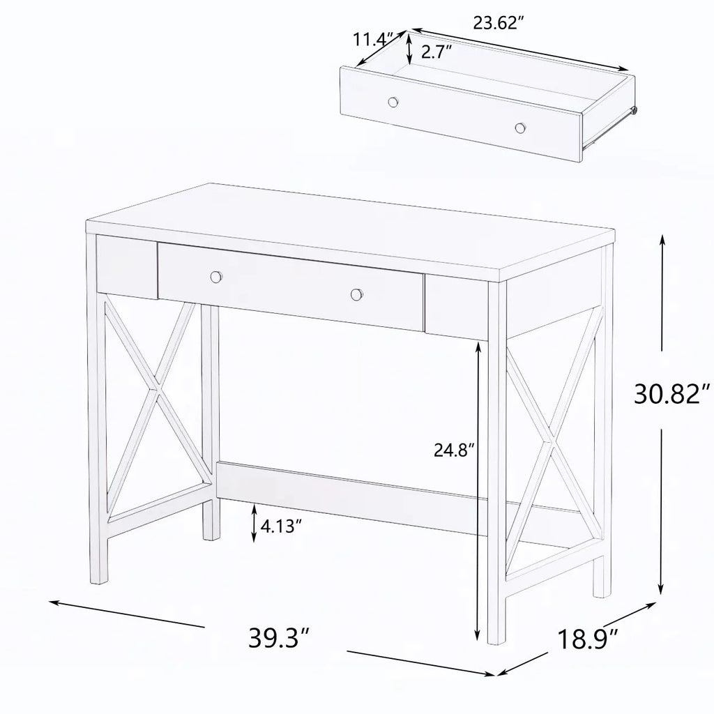 White Work Study Desk with Storage Drawer K719