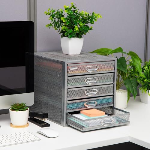 10-Drawer Metal Mesh Desk Organizer, Silver Q367685