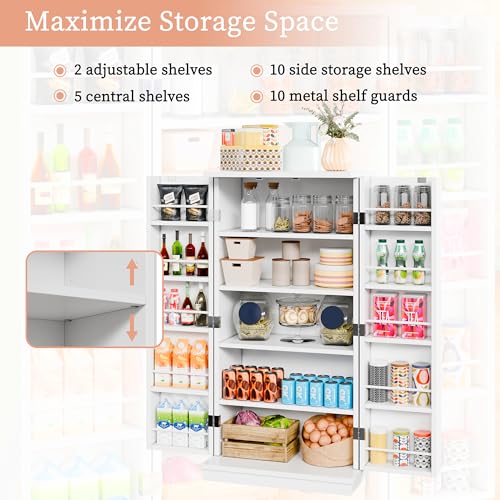 Black Wooden Pantry Cabinet with Doors and Adjustable Shelves T305923
