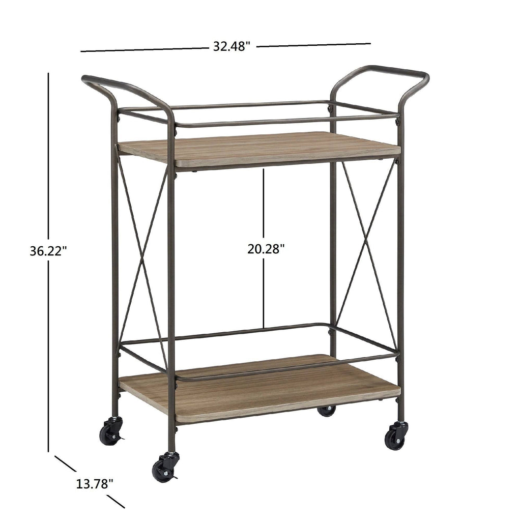 Bronze Finish Metal X-Frame Bar Cart with Walnut Wood Shelf J599