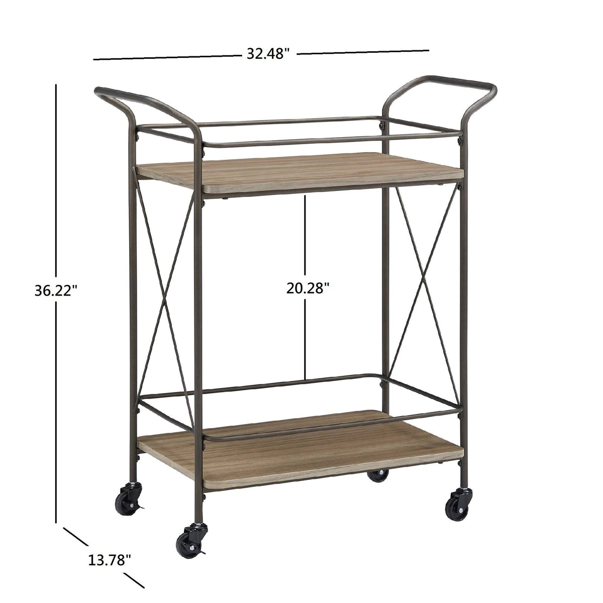 Bronze Finish Metal X-Frame Bar Cart with Walnut Wood Shelf J599