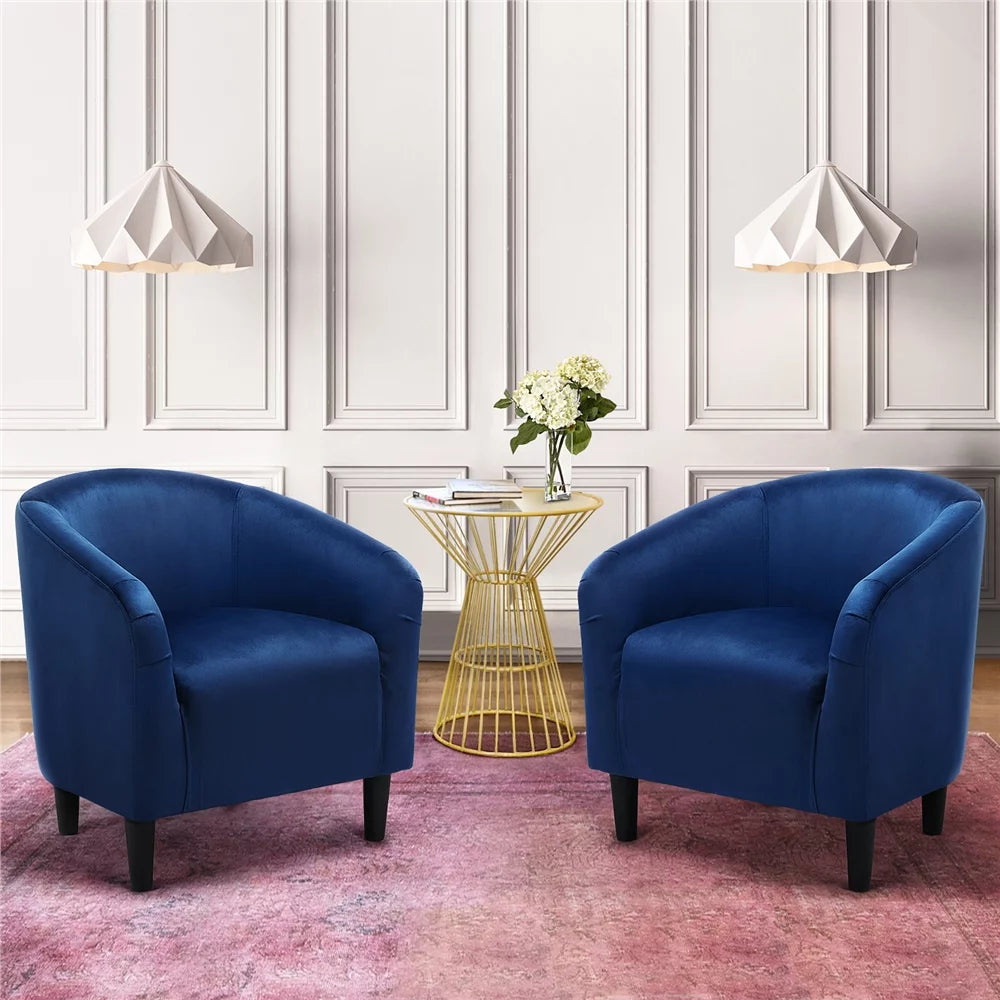 Navy Blue Velvet Upholstered Barrel Chair S824