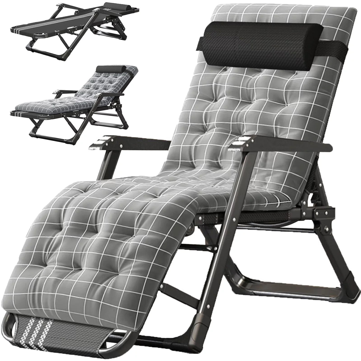Gray Adjustable Folding Lounge Chair with Pillow N381358
