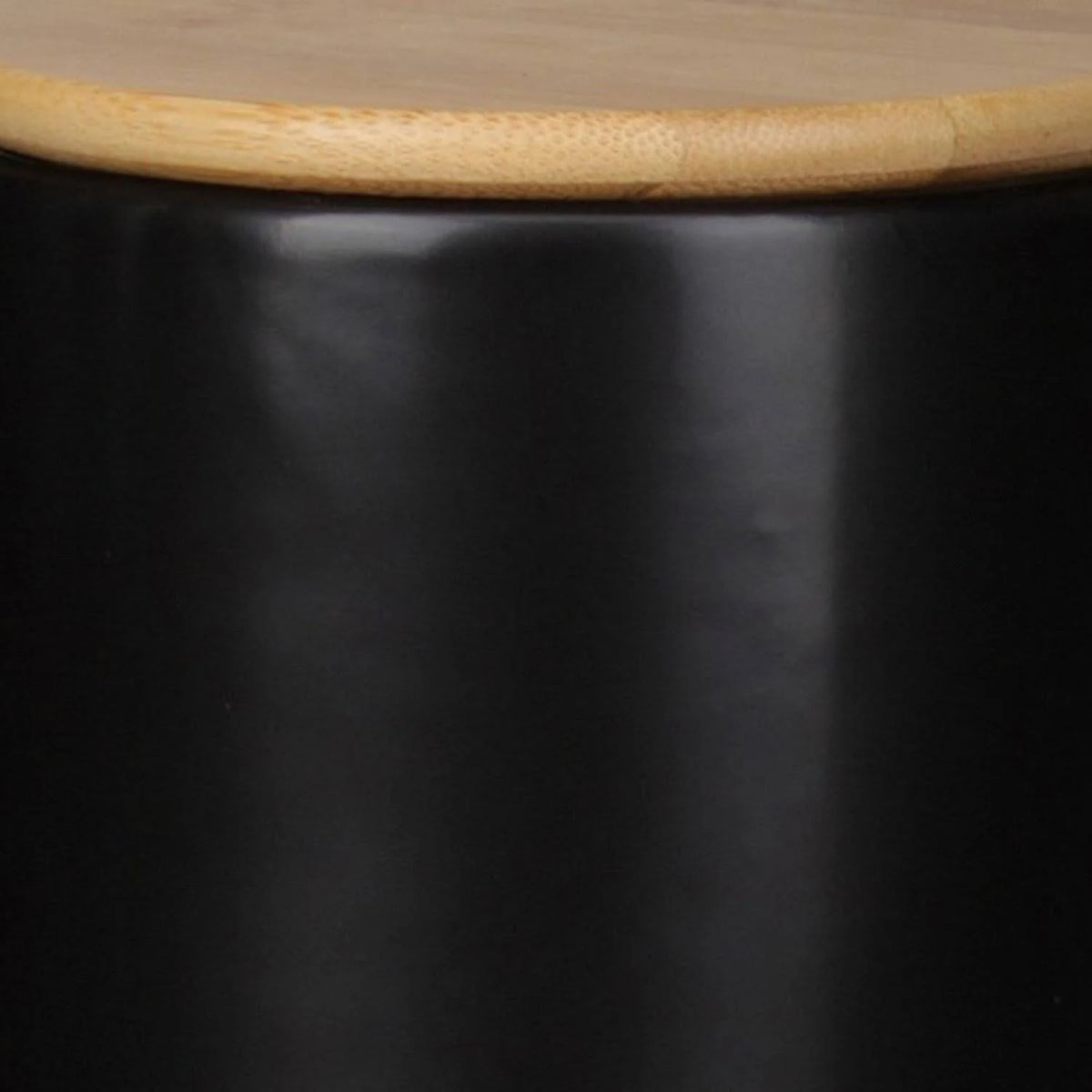 Dual Tone Round Ceramic Canister with Wooden Lid, Set of 2 Q61106