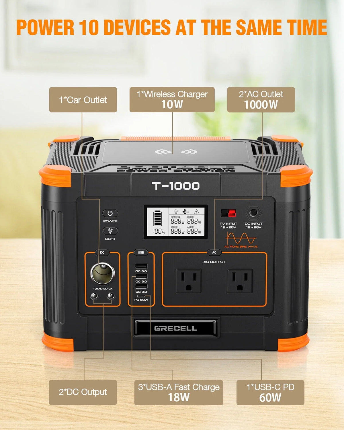 1000W Portable Power Station & 100W Foldable Solar Panel A62082