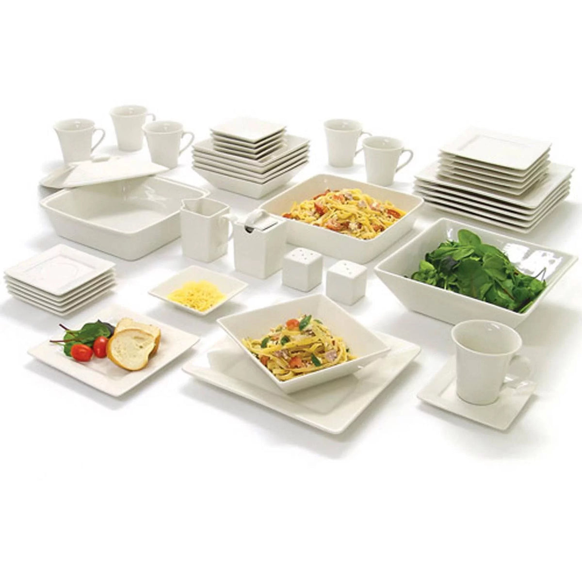 45-Piece Cream White Stoneware Dinnerware Set B58632