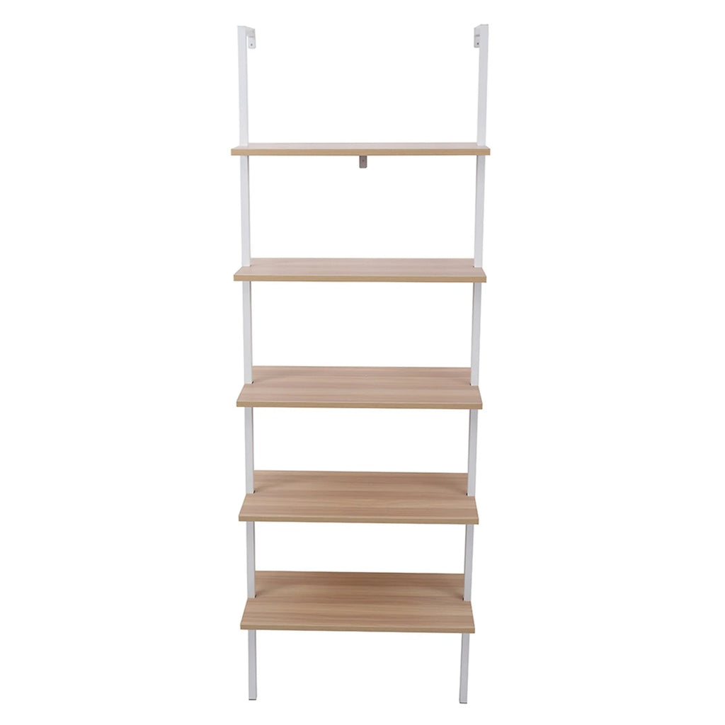 5-Shelf Wood Ladder Bookcase Walnut and White M534
