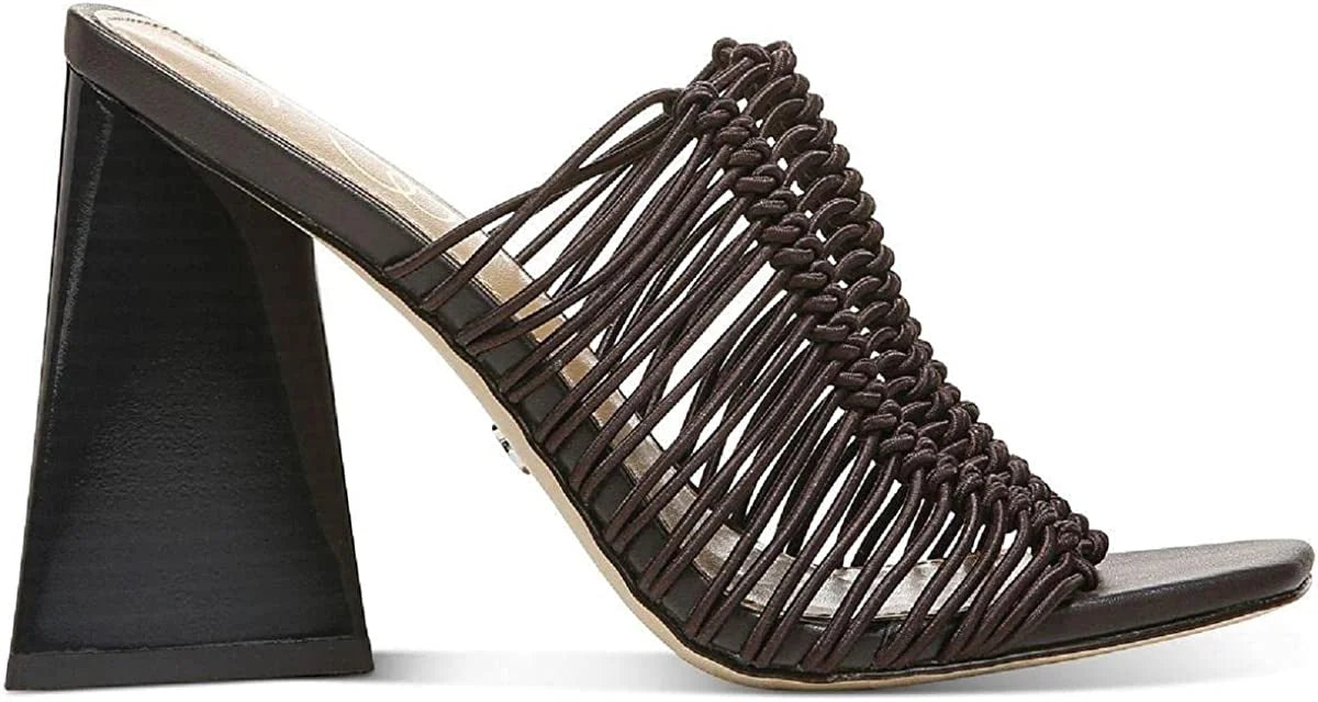 Caviar Brown Block Heel Slip On Squared Toe Mules F817