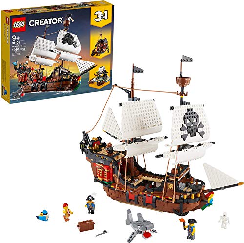 LEGO Creator 3 in 1 Pirate Ship Building Set, 4 Minifigures, Shark Toy, Ages 9+ P91074