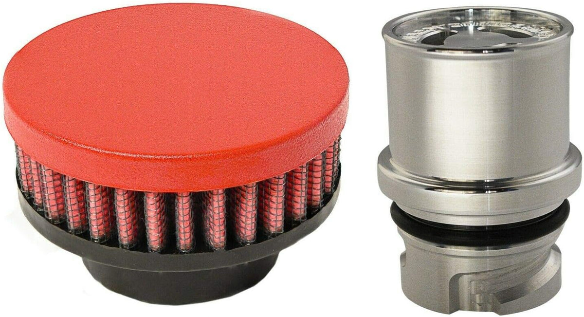 Billet Baffled Valve Cover Breather Oil Cap Flat Black Pack of 2 Y51479
