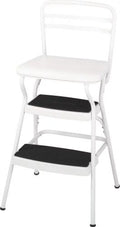 White Retro Counter Chair Step Stool with Lift-up Seat W897430