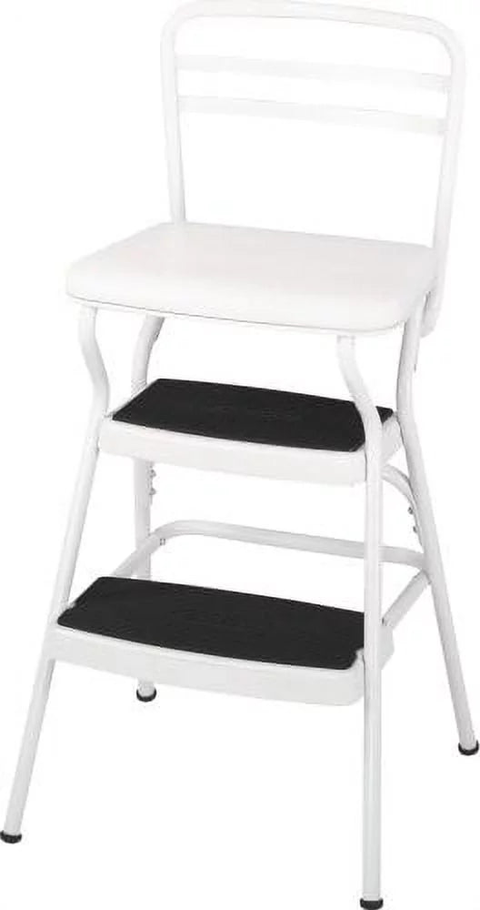 White Retro Counter Chair Step Stool with Lift-up Seat W897430