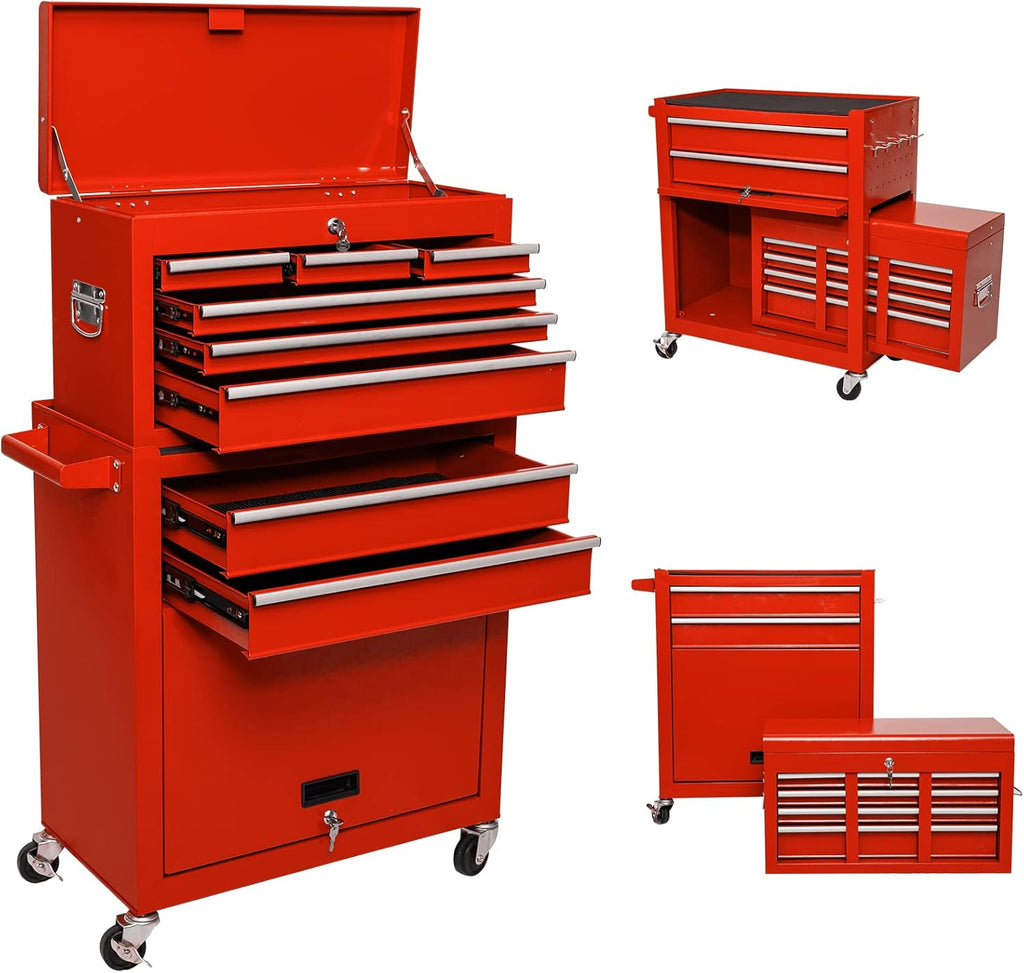 Red 8 Drawer Rolling Metal Tool Chest with Wheels M378
