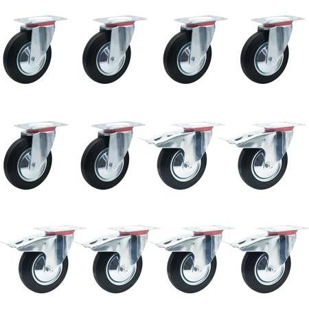12 Pack 6 inch Swivel Caster Black Wheels Rubber with Top Plate & Bearing Heavy Duty Combo (6 No Brake & 6 w/ Brake) K68734
