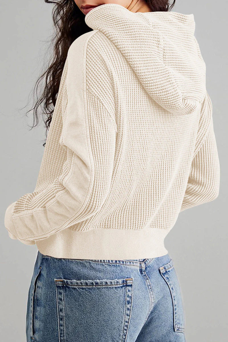 Solid Zipper Hooded Collar Outerwear V379962