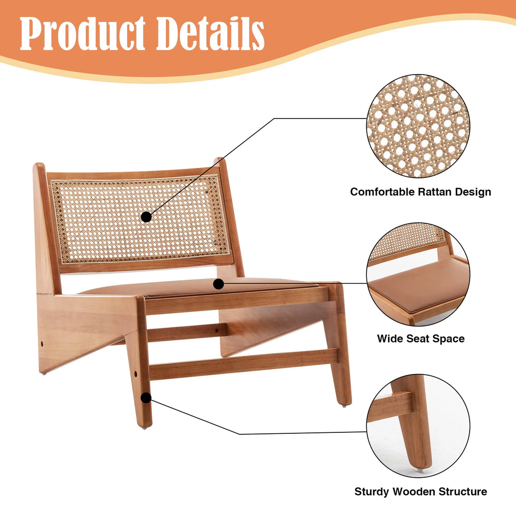 Rattan Armless Accent Chair with Wooden Frame C736