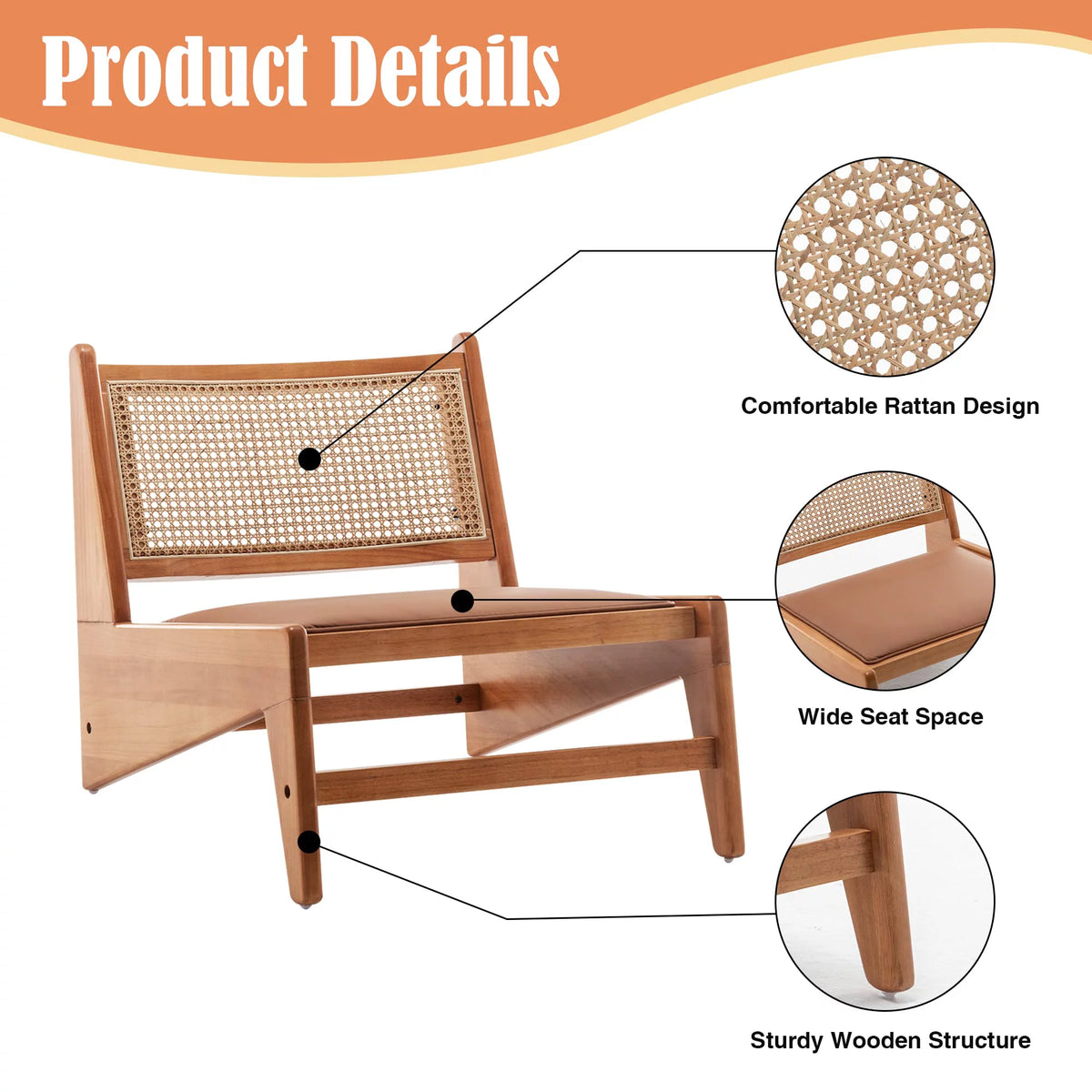 Rattan Armless Accent Chair with Wooden Frame C736