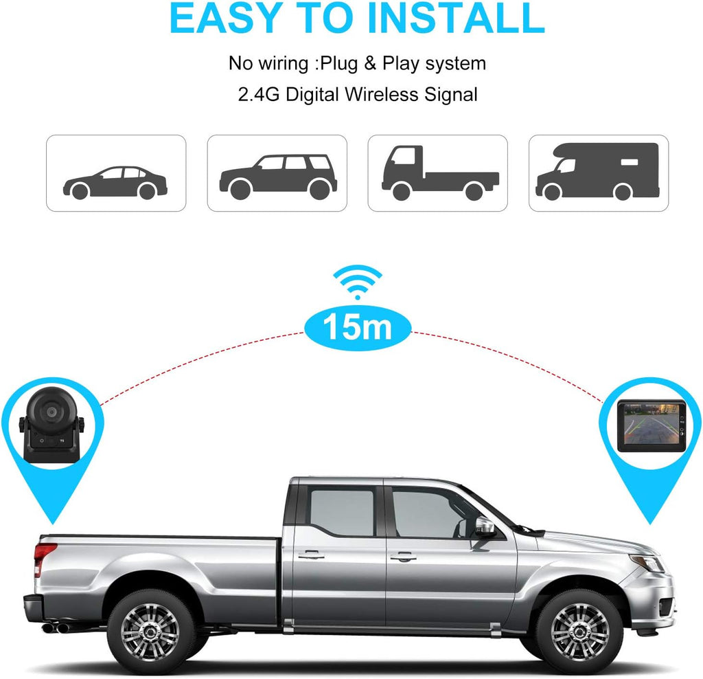 Wireless Reversing Camera Kit with 3.5 LCD Monitor IP68 Waterproof Night Vision N26007