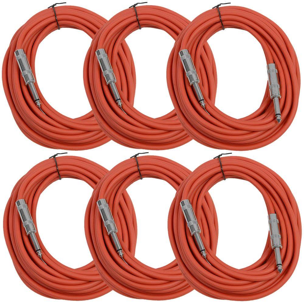 25 Foot TS 1/4 Instrument Patch Cables Red 6 Pack P825248