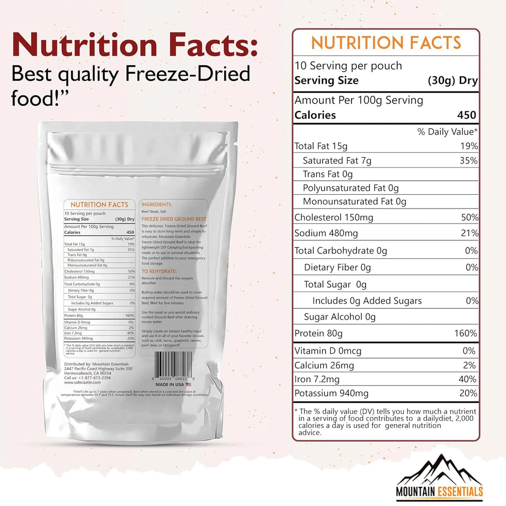 Freeze Dried Ground Beef Fully Cooked, Pack of 12, 10 serving F173286