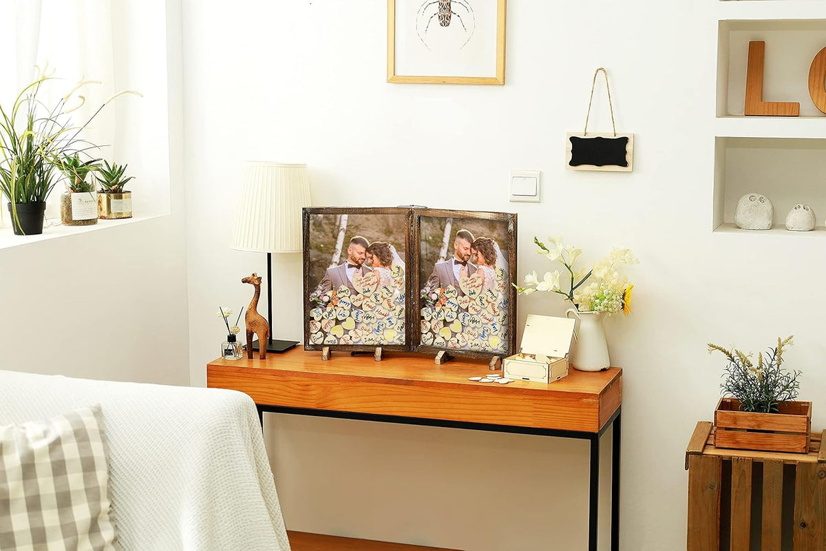 Wooden Drop Top Box Picture Frame with 160 Wooden Hearts A124