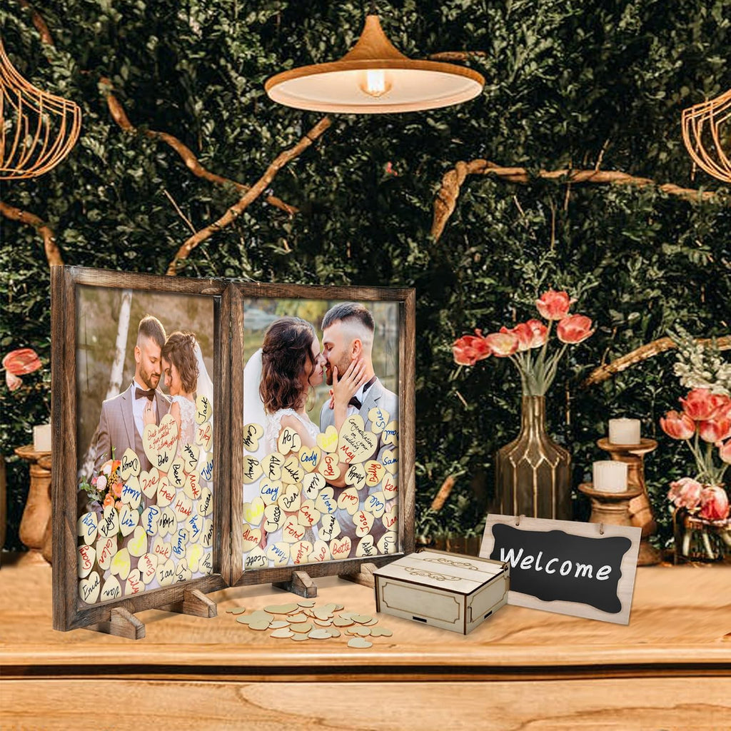 Wooden Drop Top Box Picture Frame with 160 Wooden Hearts A124