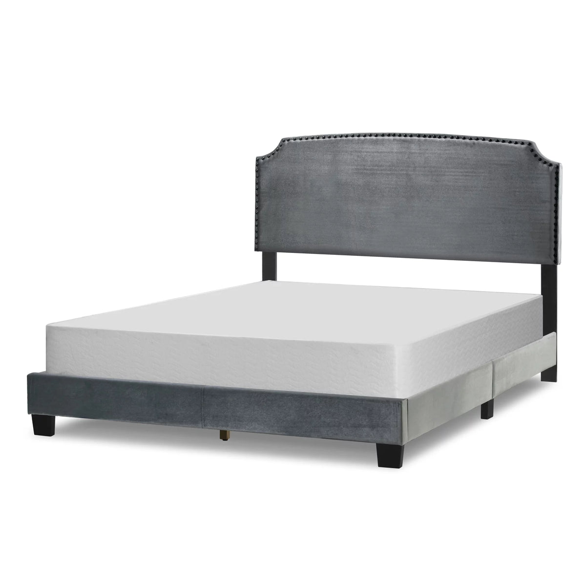 Gray Fabric Queen Bed with Nail Head Trim H180855