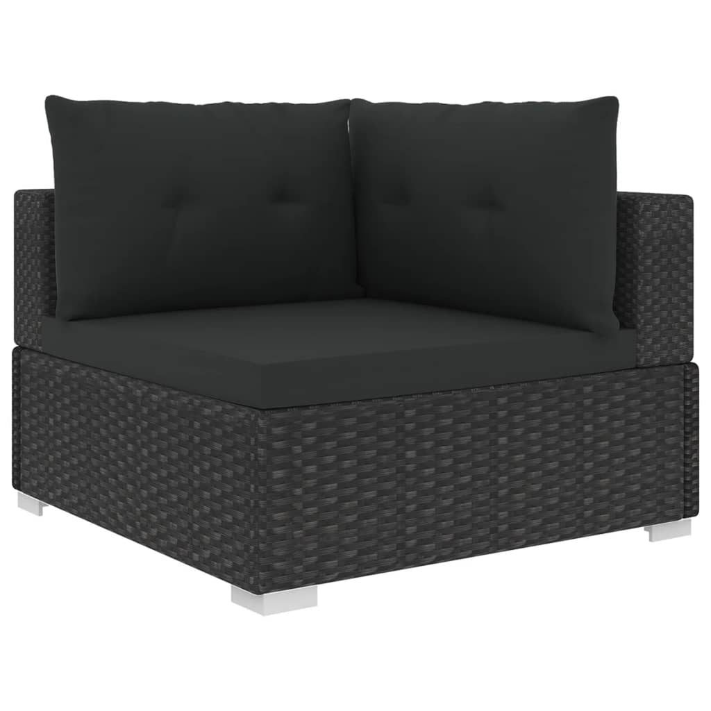 5 Piece Black Poly Rattan Outdoor Sectional Sofa Set with Tea Table and Ottoman C14839