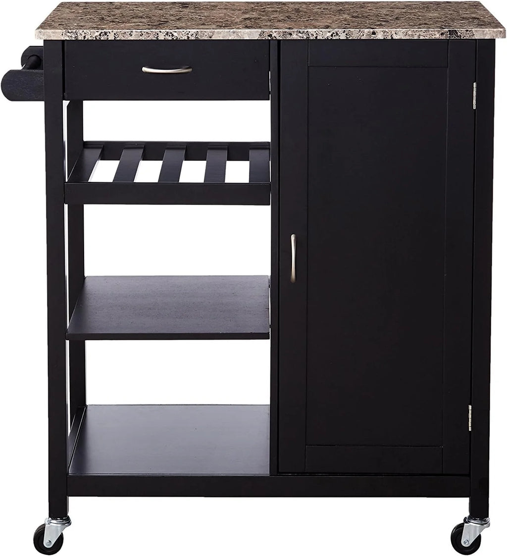 Black Wood & Marble Finish Kitchen Storage Cabinet Cart Z944198