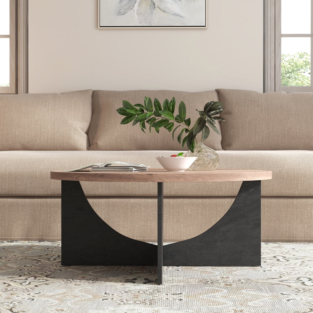 Modern Retro Round Coffee Table 35 Inches Rustic Brown M245697