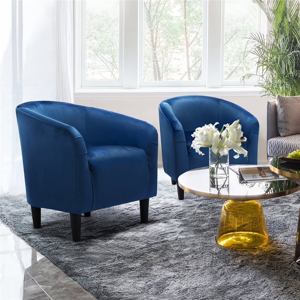 Navy Blue Velvet Upholstered Barrel Chair S824