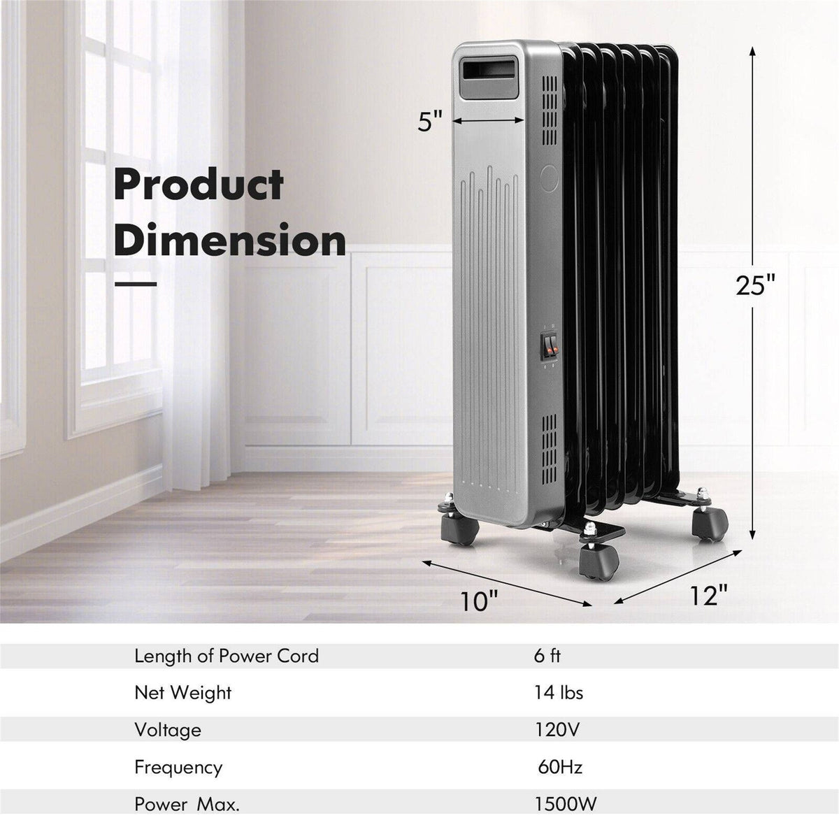 1500W Portable Oil Filled Radiator Heater G475