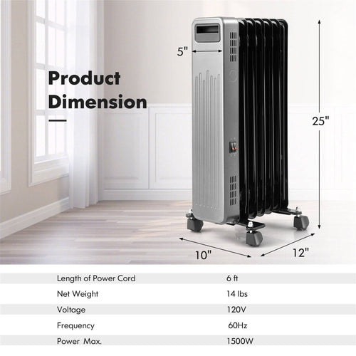 1500W Portable Oil Filled Radiator Heater G475