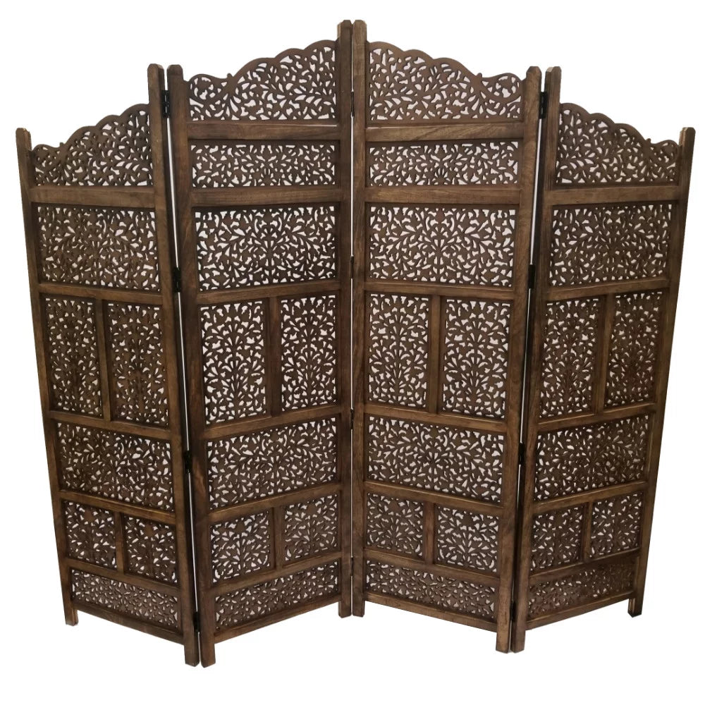 Wood Room Divider 4 Panel Carved Screen Y103