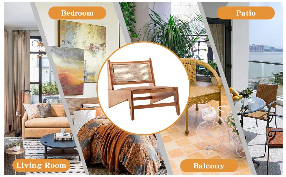 Rattan Armless Accent Chair with Wooden Frame C736