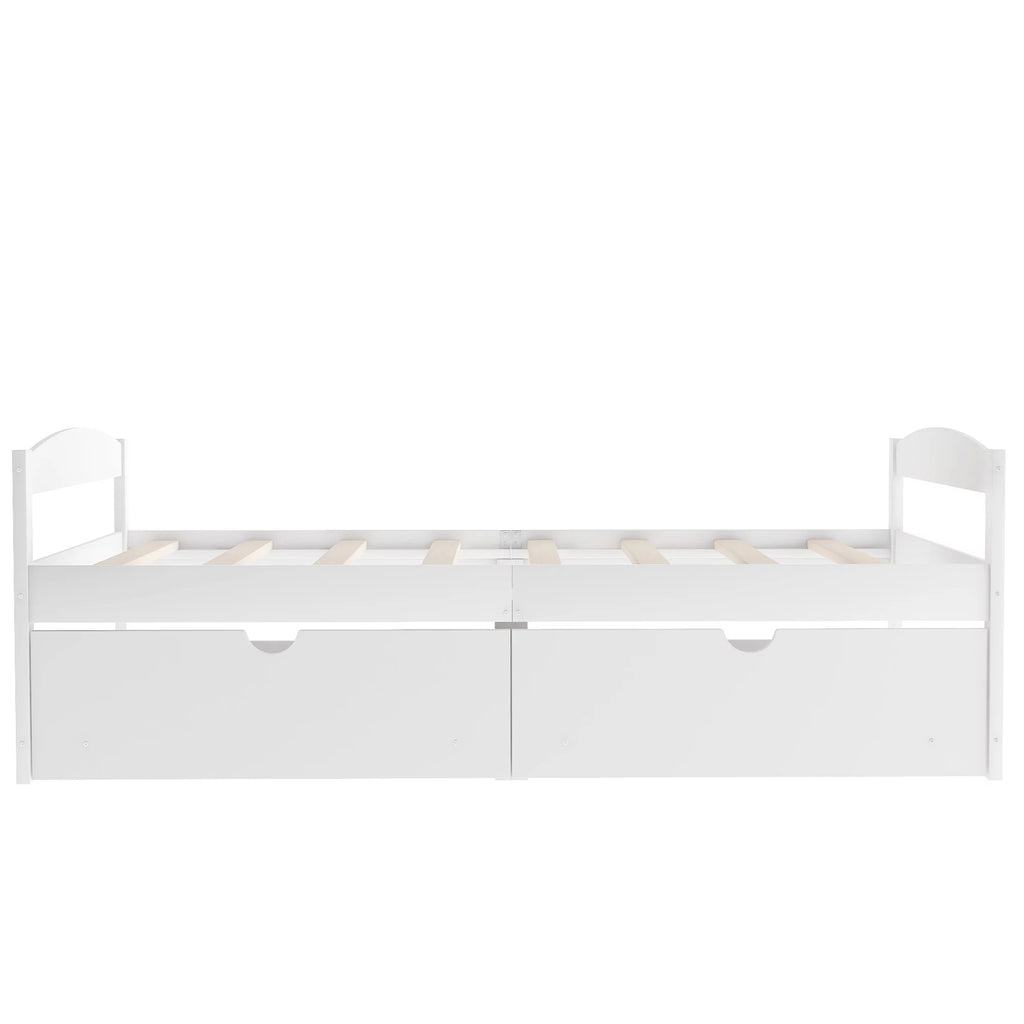 White Twin Size Platform Bed with 2 Drawers Y7843