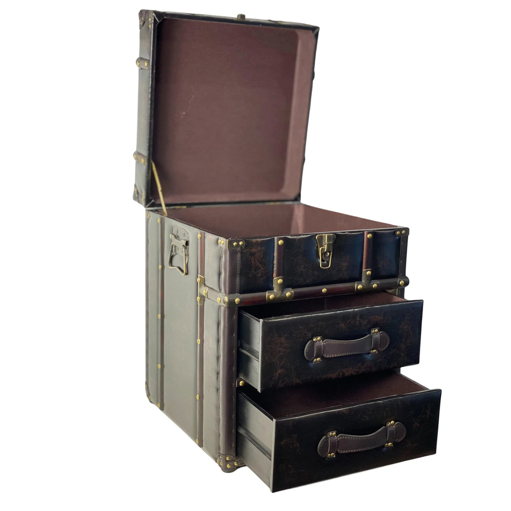 Leather And Wood Trunk Side Table B199043