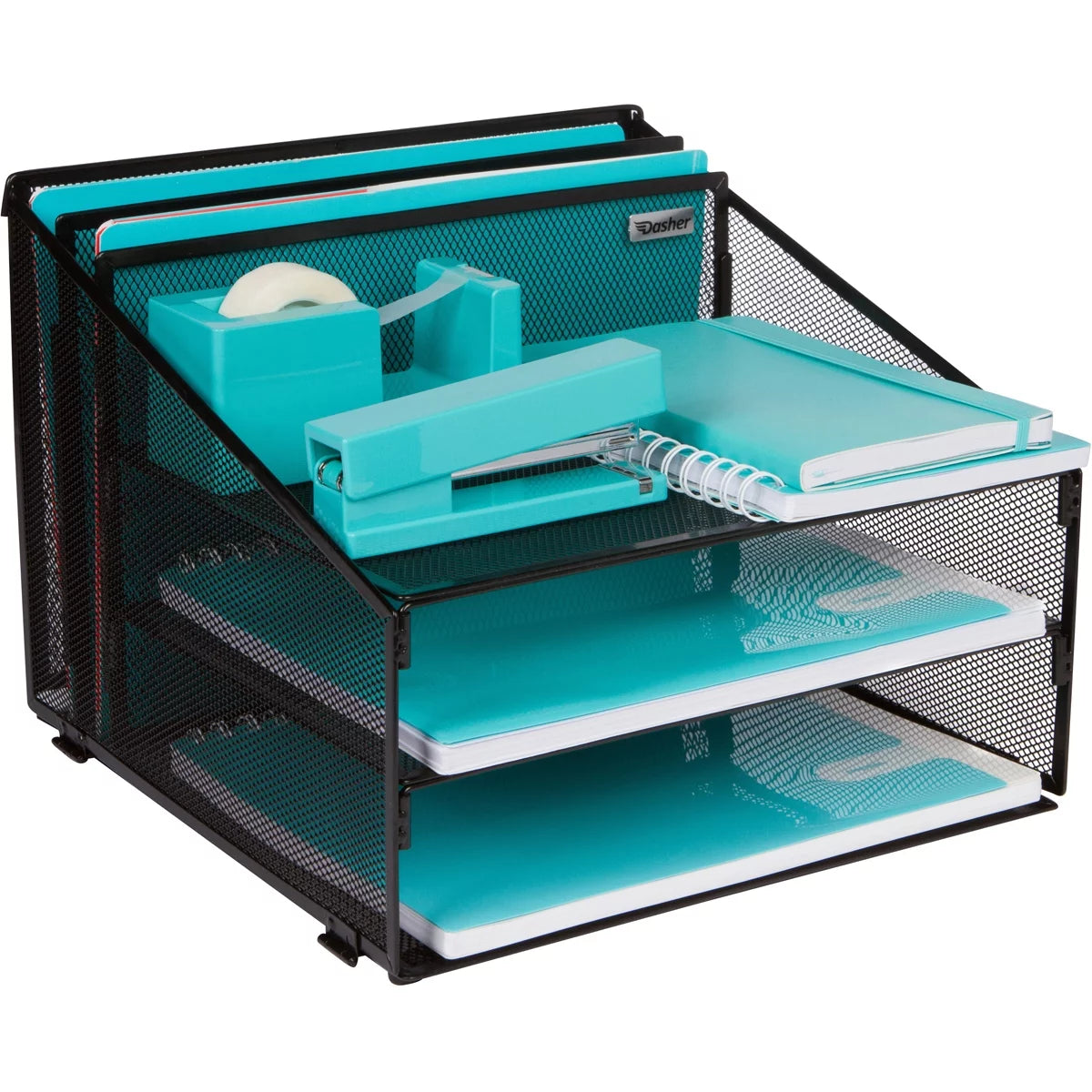 Metal Mesh Office Desk Organizer with 3 Paper Trays O380428