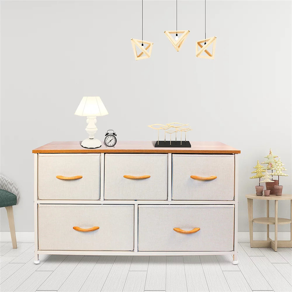 Beige 5 Drawer Fabric Dresser Y62606