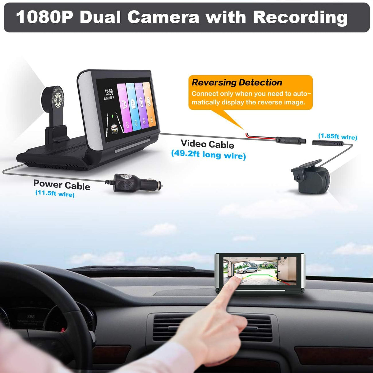 1080P HD Backup Camera with 7 inch Touch Screen Dual Lens Front and Rear X1752