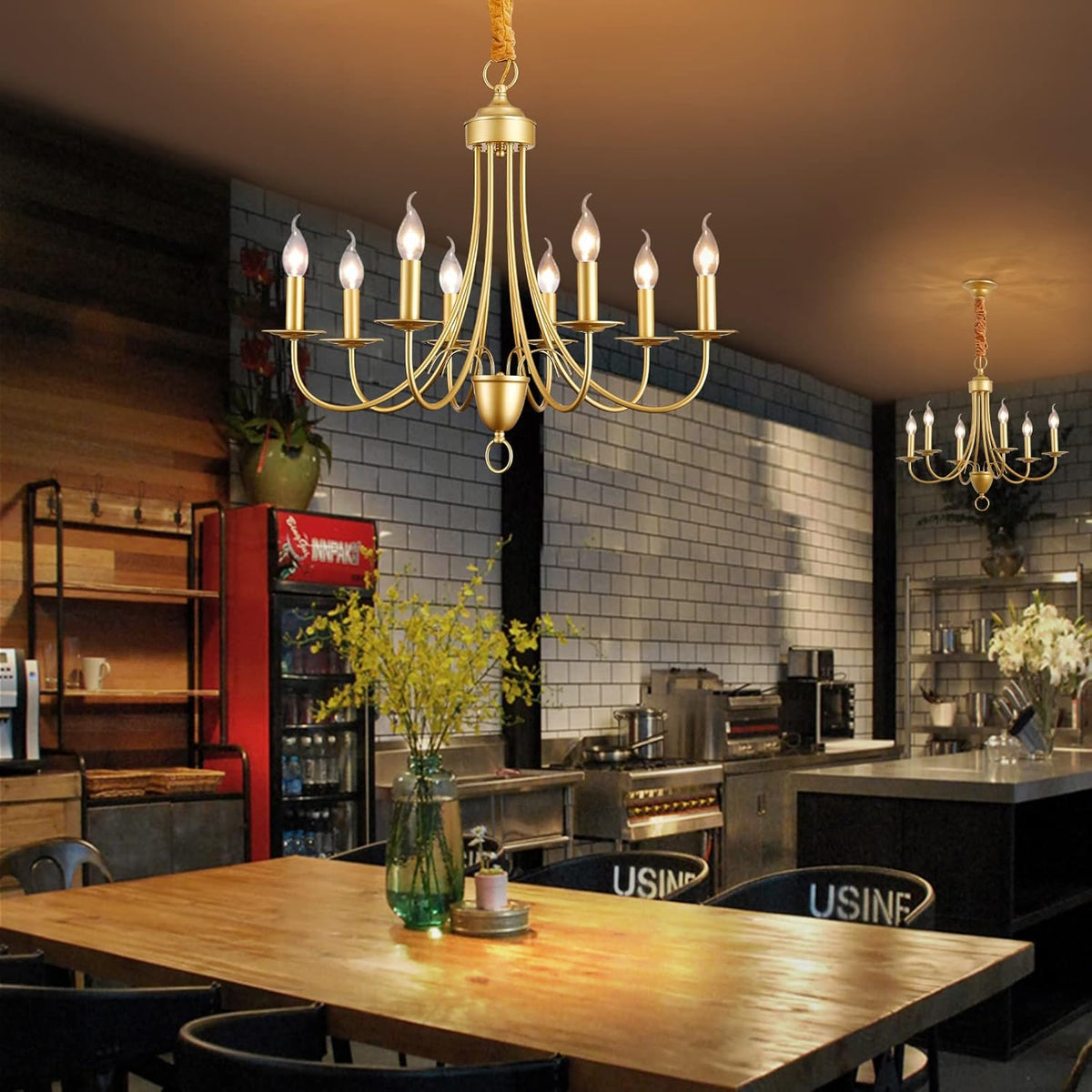 Gold Farmhouse 8 Lights Candle Chandelier N447826